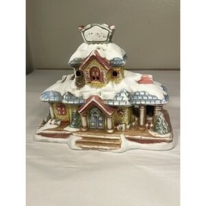 Vintage Porcelain Santa Village "Elf Hotel" Christmas House/ No Light